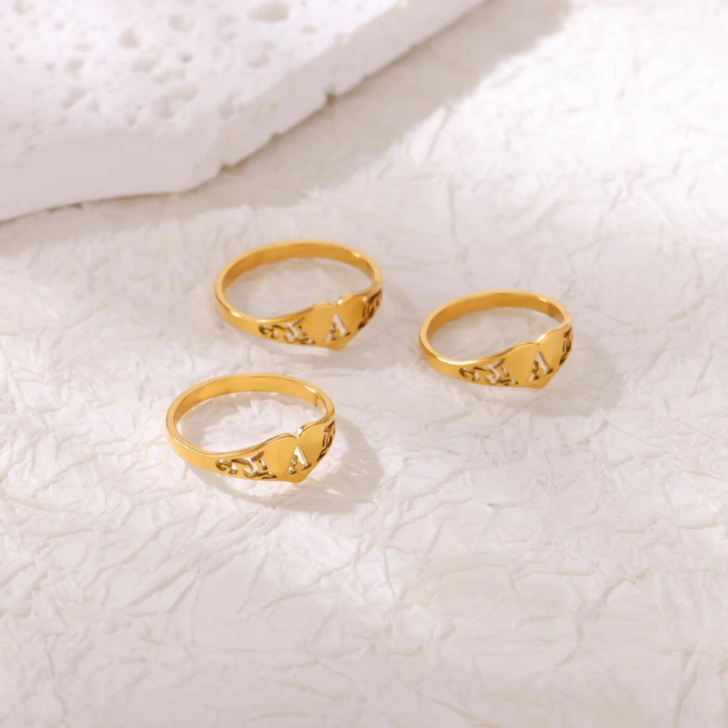 Initial A-Z Letter Rings For Women Gold Color Stainless Steel Heart Alphabet Name Finger Ring Punk Birthday Jewelry Gift Femme