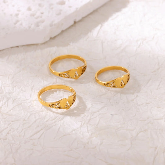 Initial A-Z Letter Rings For Women Gold Color Stainless Steel Heart Alphabet Name Finger Ring Punk Birthday Jewelry Gift Femme