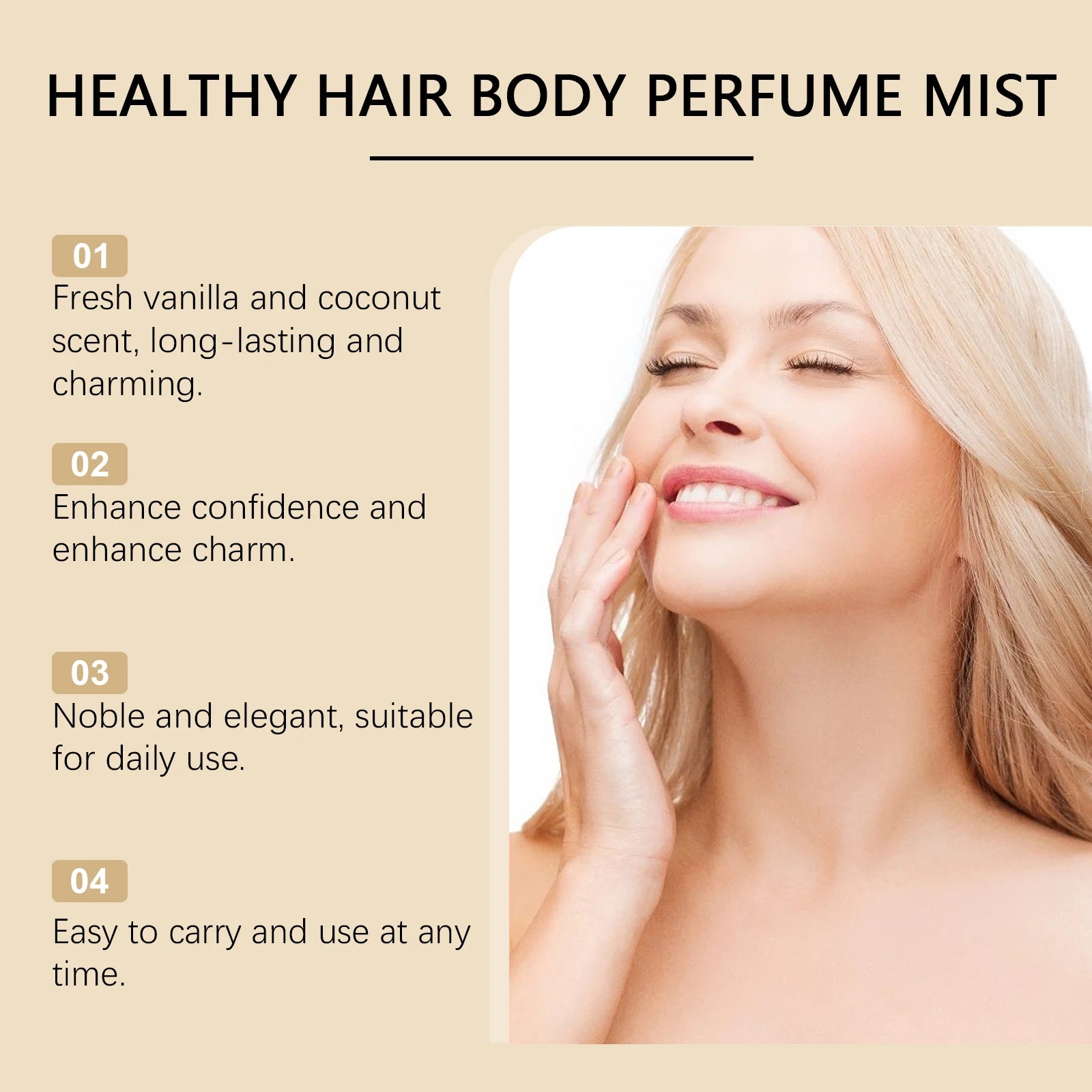 Vanilla Coconut Body Hair Mist - Long Lasting Fresh Romantic Fragrance, Travel Size Portable Spray Women Men Daily & Dating Use