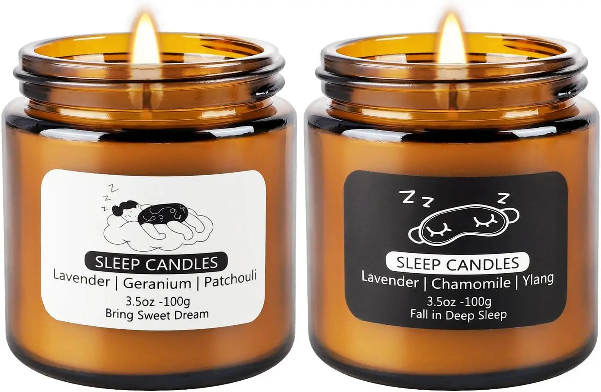2 Glass Sleep Aromatherapy Candles, These Sleep Aromatherapy Candles Have a Calming, Soothing, and Balancing Effect, Perfect for People Who Are Stressed, Providing a Sense of Relaxation and Helping to Better Fall Asleep.