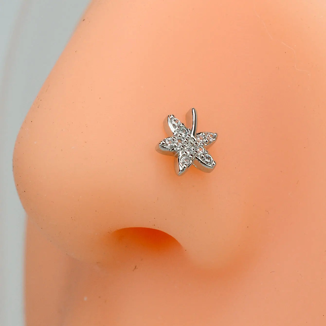 1PC Stainless Steel CZ Nose Ring L Shape Nose Studs Spider Snake Bow Flower Leaf Nostril Nose Piercing Body Jewelry  For Women