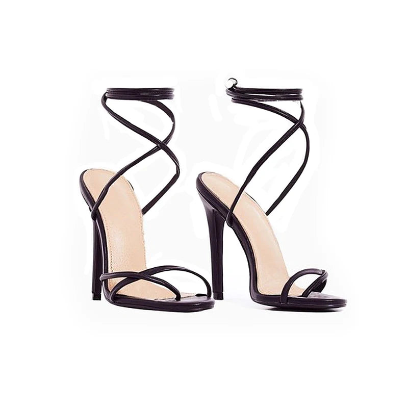 European Summer Sandals Candy Color Point Toe Lace Ankle Strap Party High Heels Pumps 11.5cm High Thin Heel Sandals Lady