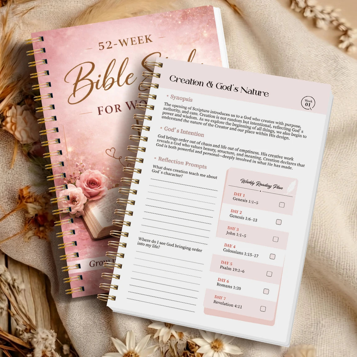 52 Week Bible Study Journal for Women Spiral Bound Guided Faith Planner with Daily Reading Reflection Tracker