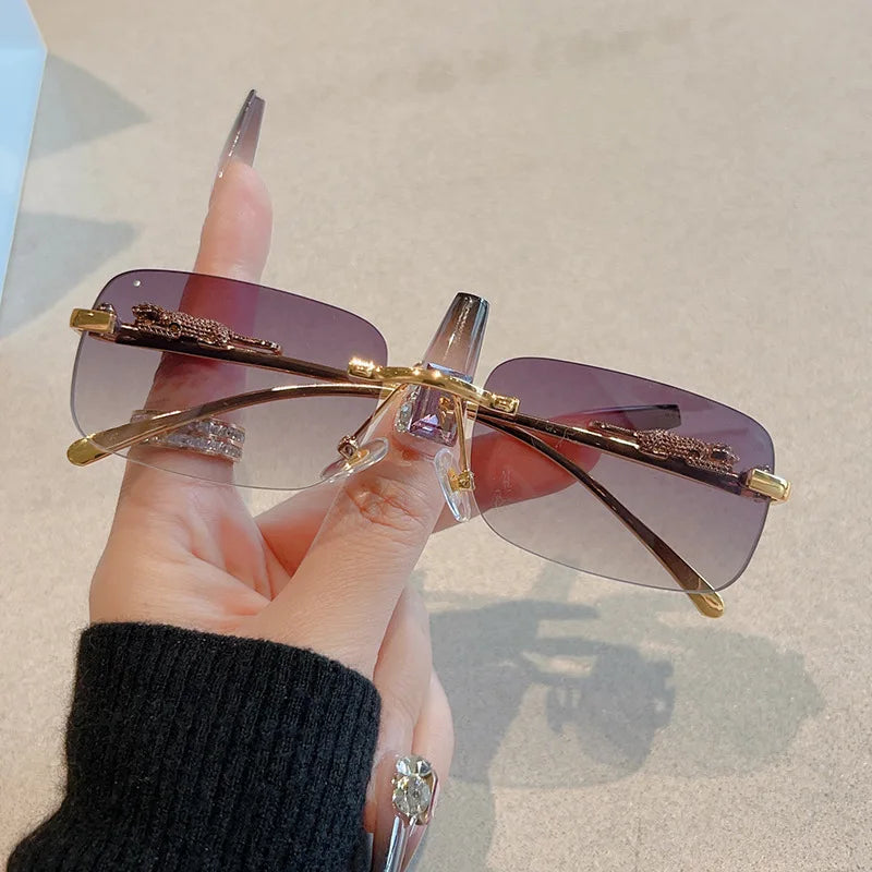 12pcs New Rimless Small Rectangle Sunglasses Fashion Y2K Frameless Sun Glasses Shades Leopard Decoration For Women Men UV400