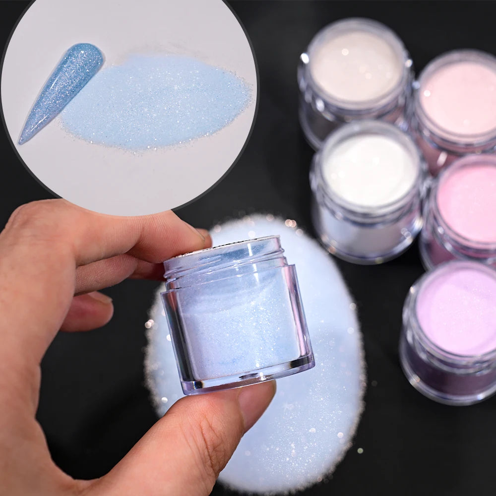 6Jars Glitter Nude Acrylic Nail Powder Set Pink Blue Glitter Acrylic Powder for Nail Extension French Manicure Nail Carving Tool