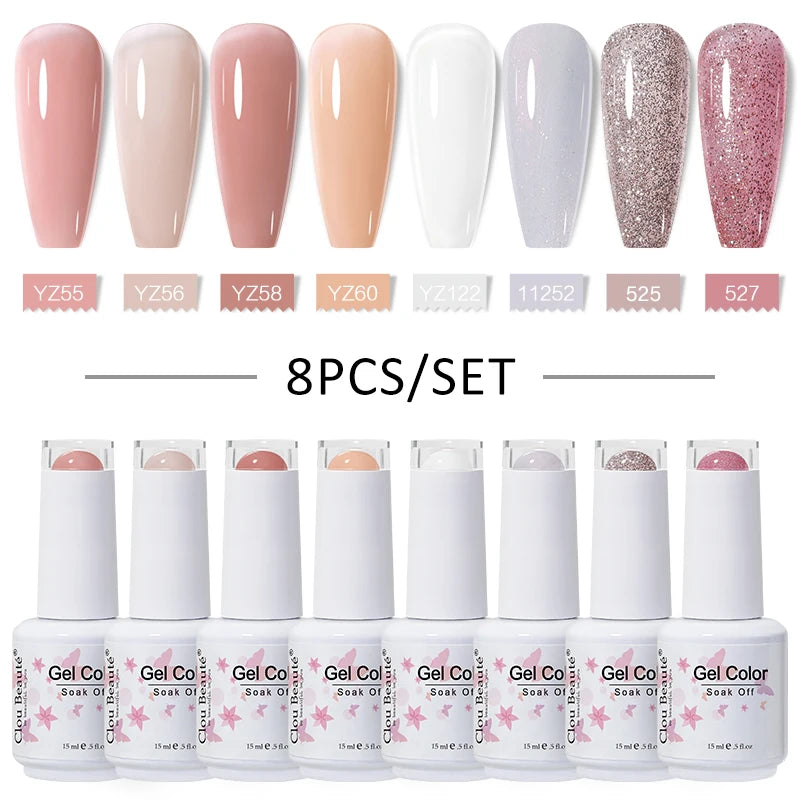 Clou Beaute 6/8pcs 15ml UV Nail Gel Colors Polish Set Summer Pretty Sugar Pink Red Neon Professional Nail Art Manicure Kit Gift