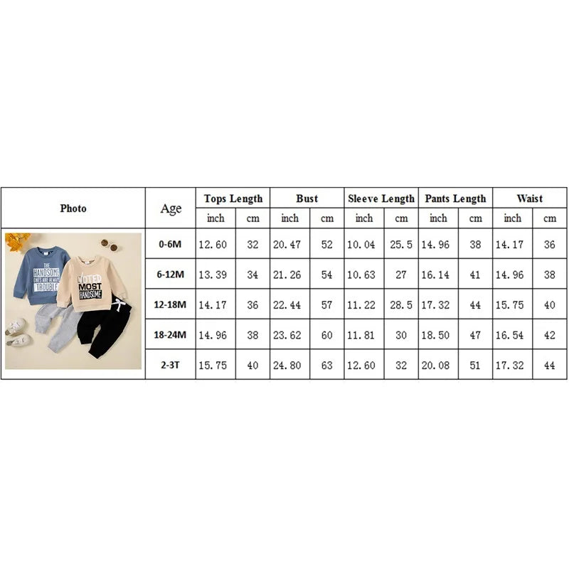 Pudcoco Infant Newborn Baby Boy Fall Outfit Letter Print Long Sleeve Sweatshirt Elastic Waist Pants with 3D Bow 2 Piece Set 0-3T