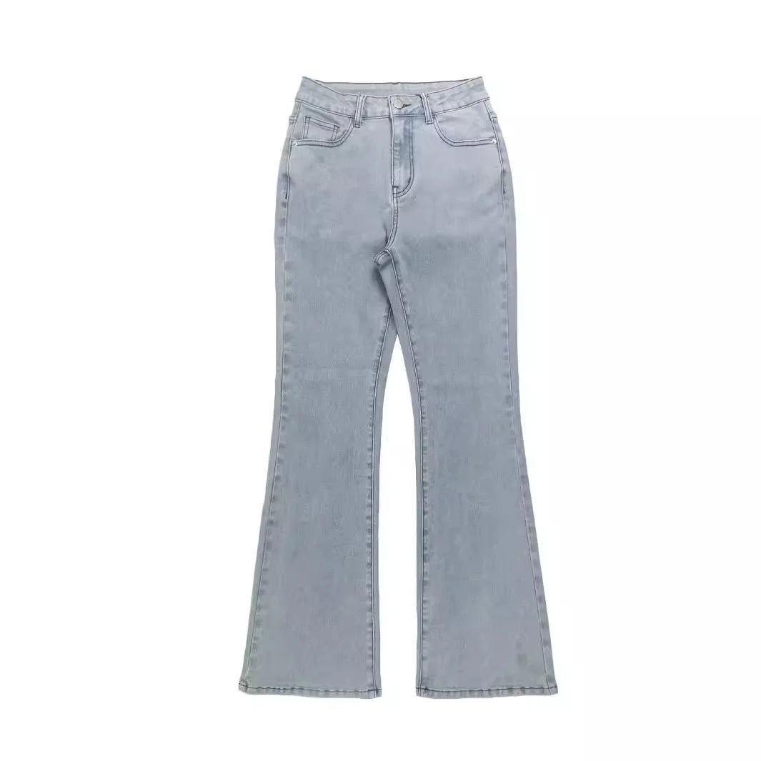 Men Jeans Boot Cut Solid Jean Wide Leg Denim Pant Distressed Washed Full Ankle Length Pockets Zipper Fly High Waist Basics