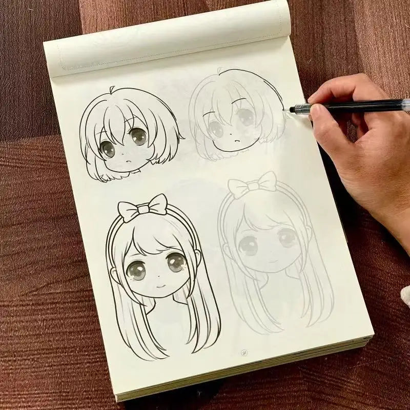 Manga Character Drawing Tracing Book:Cute Anime Q-version character Sketch Practice Workbook，Step-by-Step Cute Sketching Guide