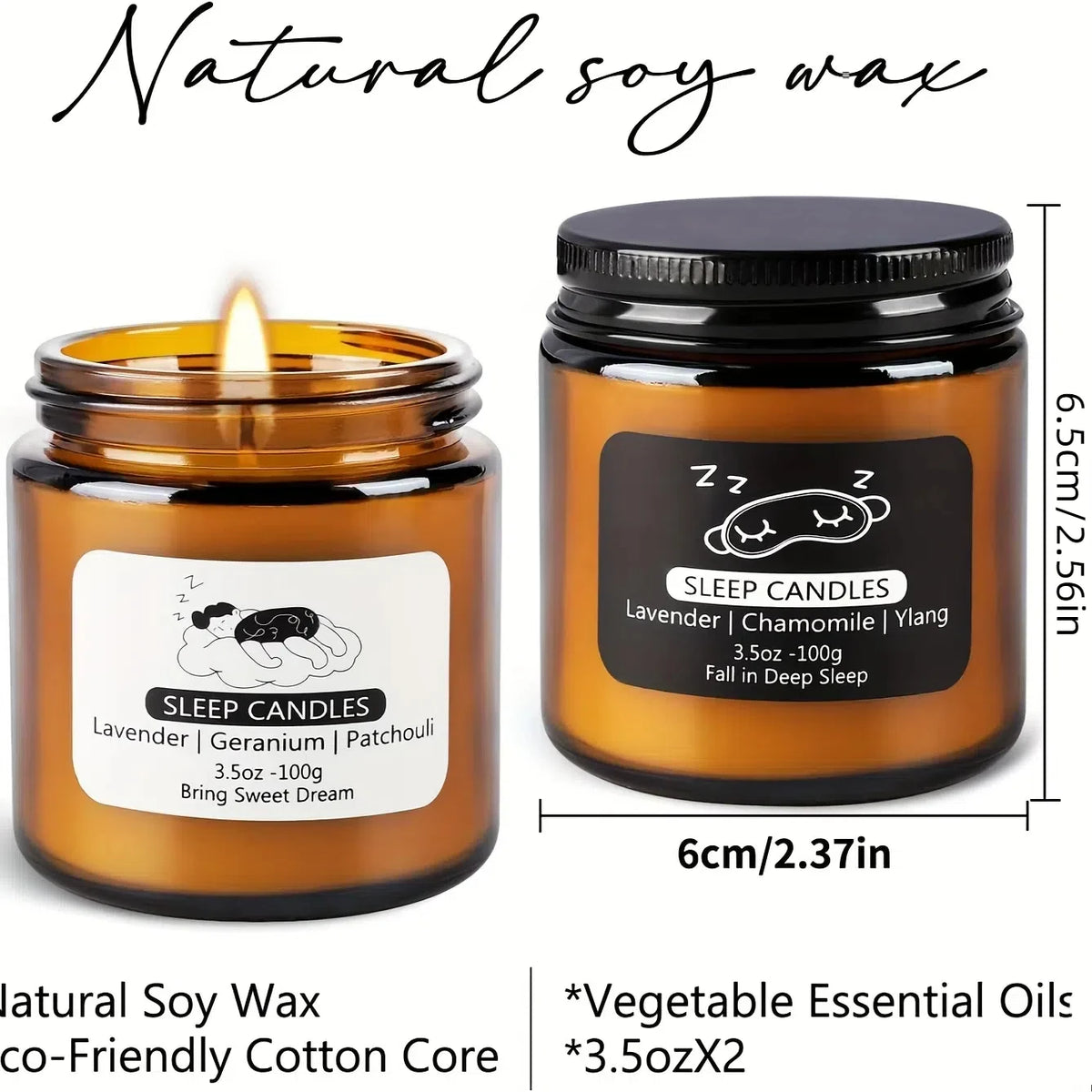 2 Glass Sleep Aromatherapy Candles, These Sleep Aromatherapy Candles Have a Calming, Soothing, and Balancing Effect, Perfect for People Who Are Stressed, Providing a Sense of Relaxation and Helping to Better Fall Asleep.