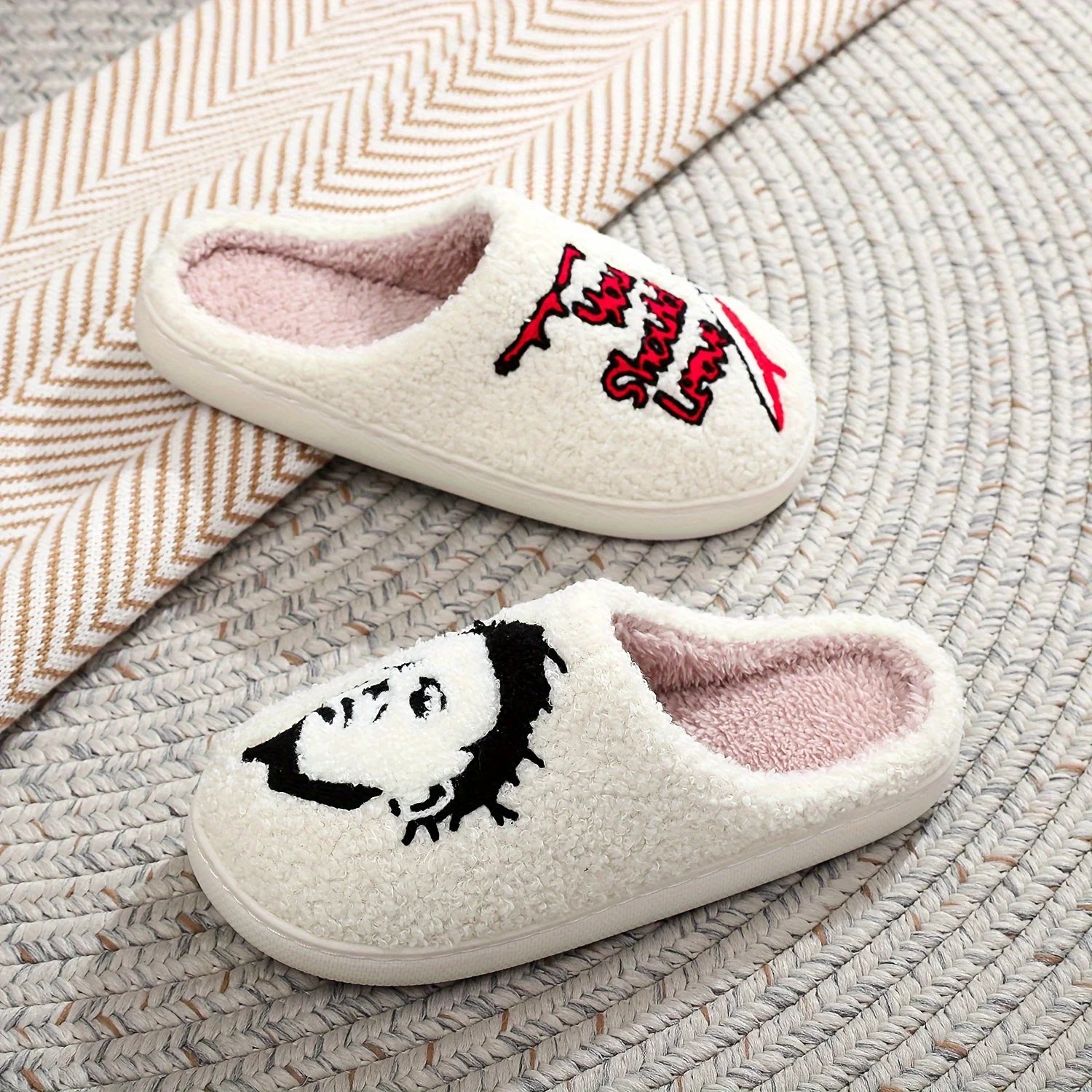 Halloween-themed plush slippers, featuring open-toe design for comfort and warmth, as well as  for indoor floor slippers