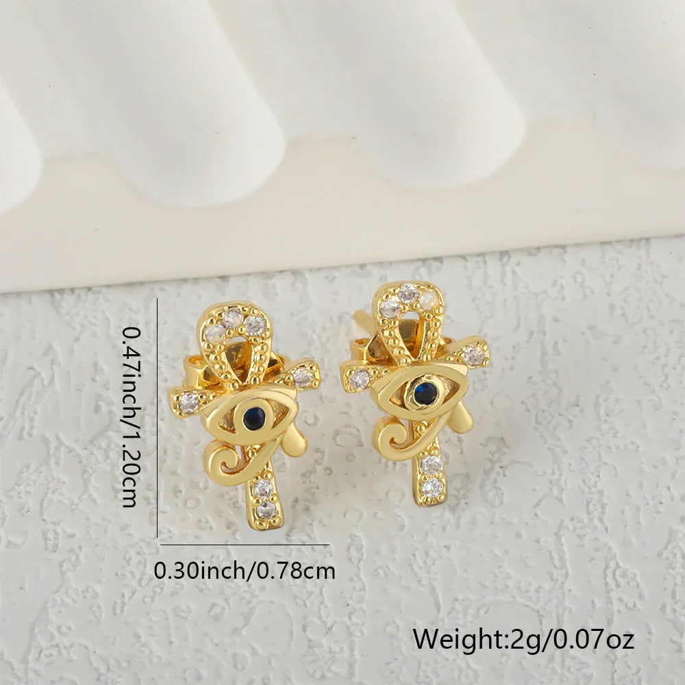 YILUOCD Ankh Cross Eye of Horus Stud Earrings for Women  Ancient Egypt Ra Udjat Earring Egyptian Talisman Jewelry Christmas Gift
