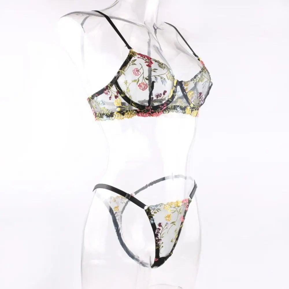 Floral Embroidery Wireless Bra & Panty Set
