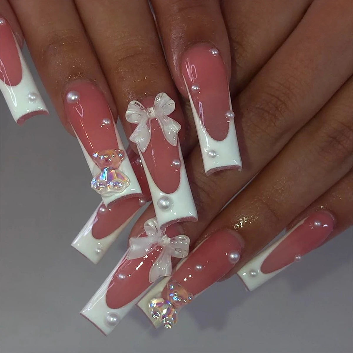 24 pieces of gentle nude long press-on nails (square shape), paired with 1 piece of jelly glue and 1 nail file