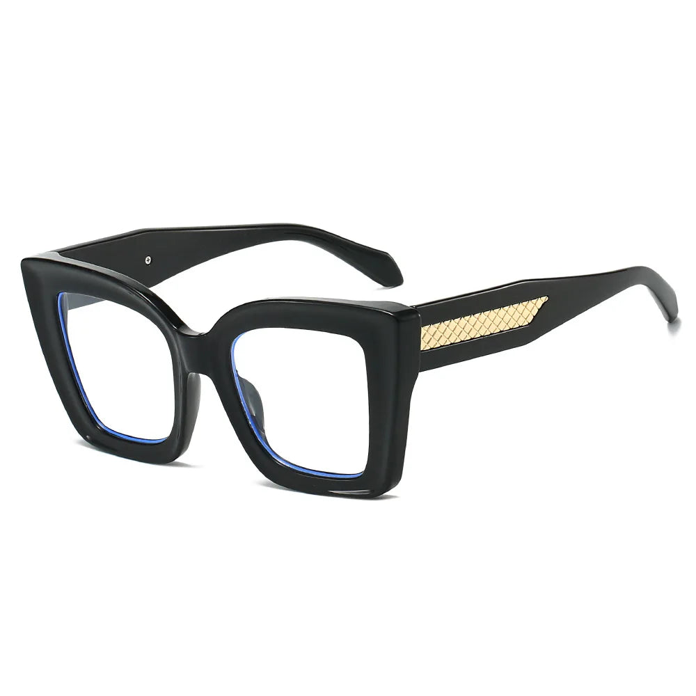 Fashionable and Simple Large-Frame, Thick-Legged Glasses with Personalized Decoration for Women and Anti-Blue Light Glasses