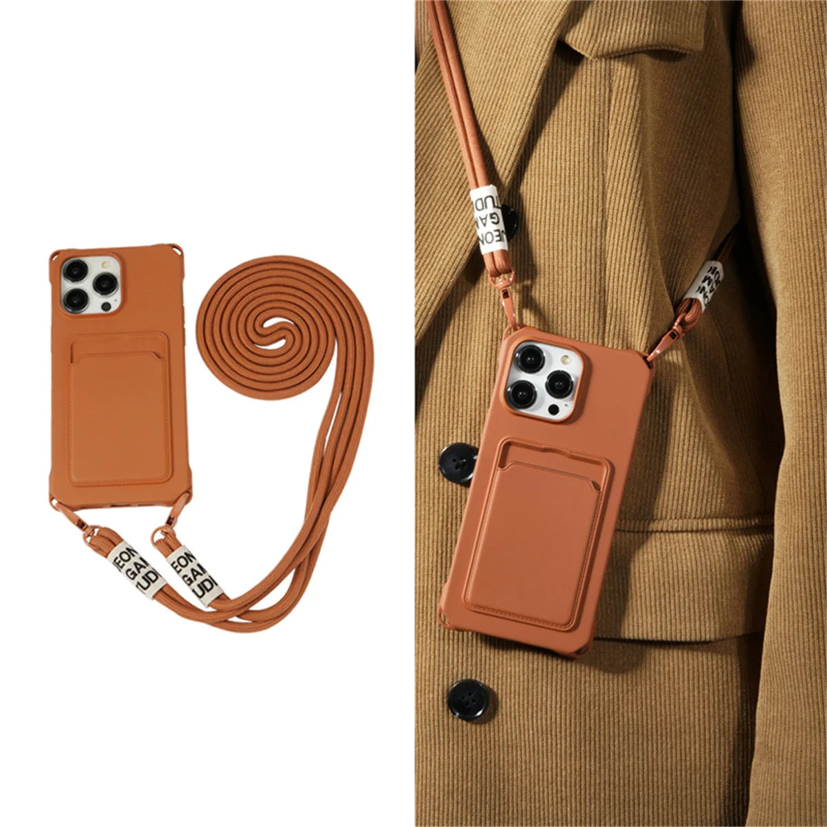 Phone Case for IPhone 17 Air 16E 16 15 Plus 14 12 13 11 Pro Max XS XR 8 7 Shockproof Silicone Card Slot Crossbody Necklace Cover