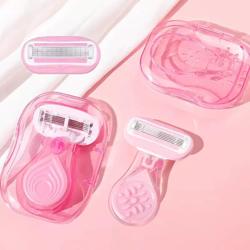Portable Women Razor for Travel Face Leg Bikini Body Hair Shaving With Protective Net Blade Lady Manual Shaver Set