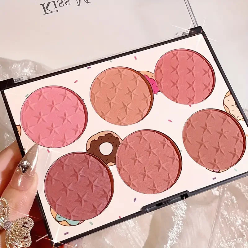 6-color blush palette, matte, waterproof, natural, long-lasting, high-pigment brightening cute star print blush