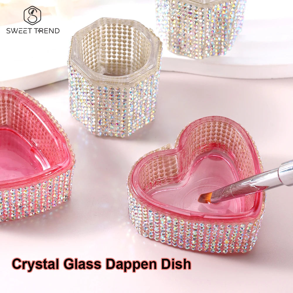 SWEET TREND-1pc Crystal Glass AB Diamond Acrylic Nail Cup Nail Brushs  Powder Liquid Dappen Dish Cup Cleaning Container Tools