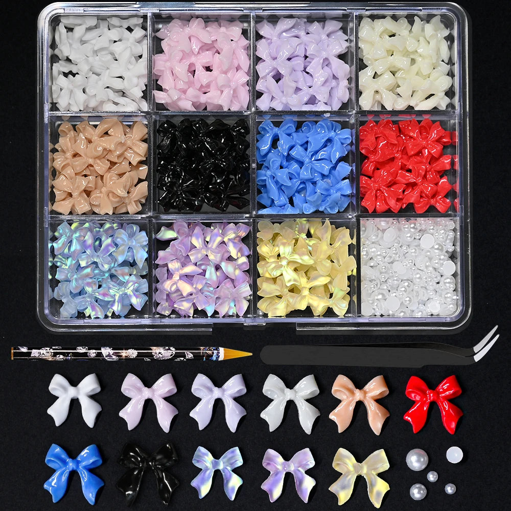 12/15Grids Acrylic Flower Nail Charms Mix Colors Set 3D Flower Nail Art Rhinestones Mixed Blossom Spring Gems DIY Nail Supplies