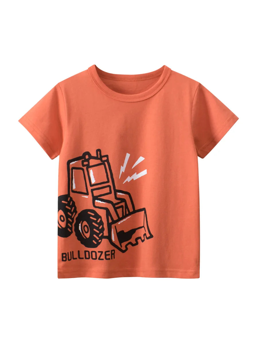 Kids Boys Clothes 100% Cotton Short Sleeve T-Shirts Car Bus Cartoon Children Clothes 2 3 4 5 6 7 8 Years Kids Summer Clothing