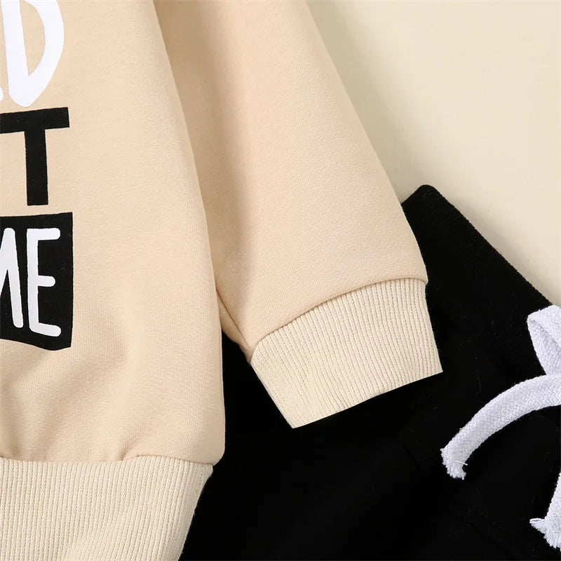 Pudcoco Infant Newborn Baby Boy Fall Outfit Letter Print Long Sleeve Sweatshirt Elastic Waist Pants with 3D Bow 2 Piece Set 0-3T