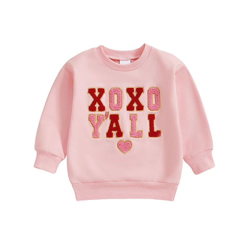 2024-10-11 Lioraitiin 6M-4Y Kids Girls Valentines Day Sweatshirt Long Sleeve Crew Neck Embroidery Letters Pullover Hoodie Tops