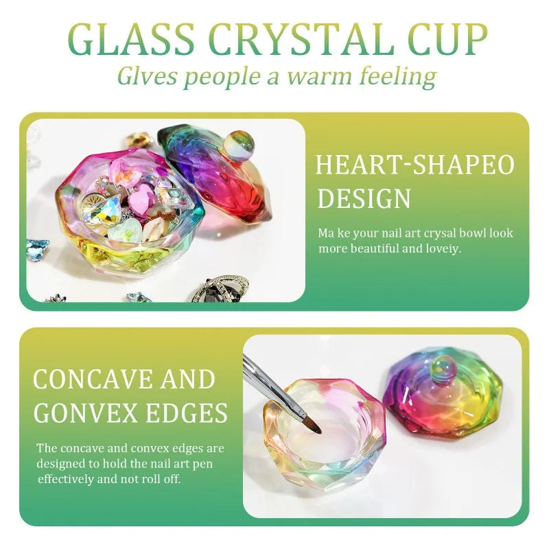 Colorful Crystal Glass Acrylic Powder Liquid Nail Cup Dish Lid Bowl with Cap Manicure Holder Equipment Nail Salon Manicure Tools
