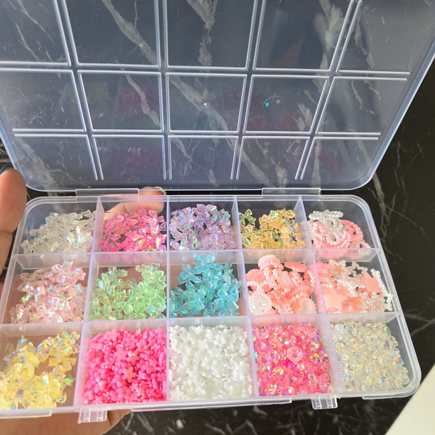 12/15Grids Acrylic Flower Nail Charms Mix Colors Set 3D Flower Nail Art Rhinestones Mixed Blossom Spring Gems DIY Nail Supplies