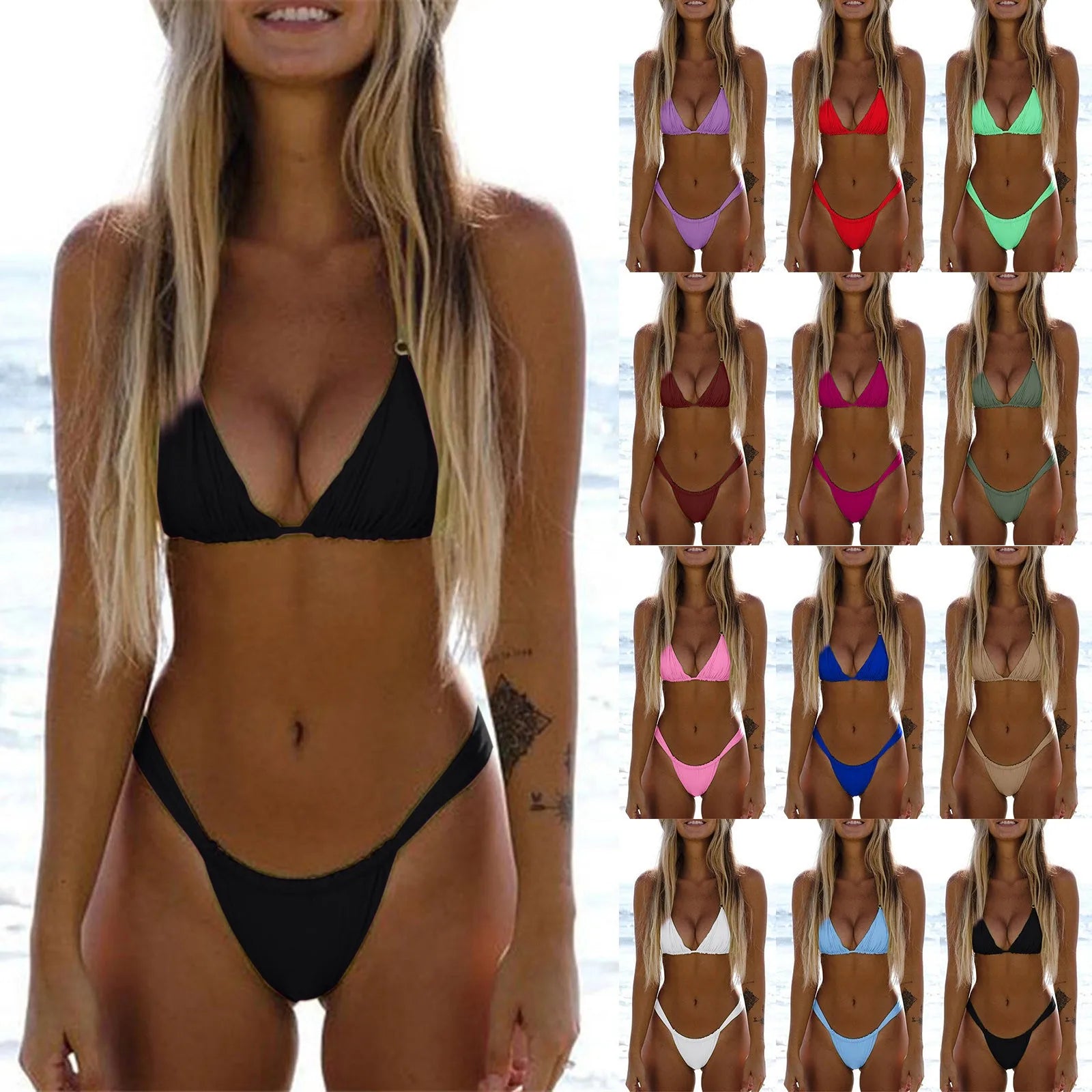 High Two Up Bikini Piece Up Women Cut Lace Solid Sexy Swimsuit Set Push Swimwears Tankinis Set Swimming Suit Women Bikini