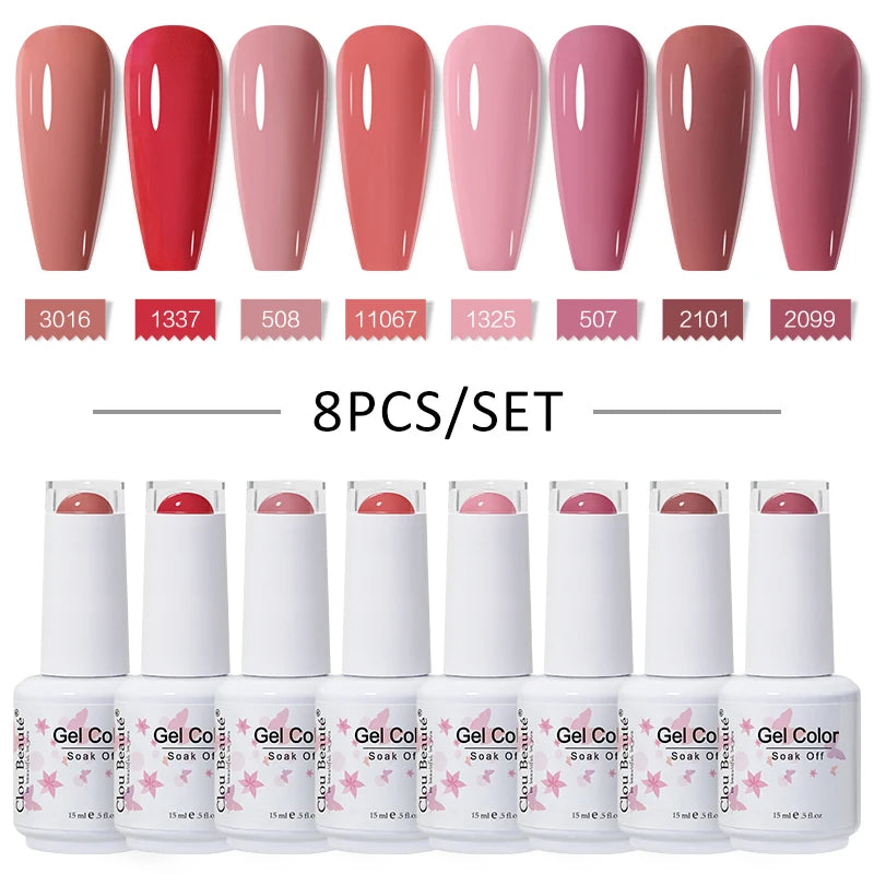 Clou Beaute 6/8pcs 15ml UV Nail Gel Colors Polish Set Summer Pretty Sugar Pink Red Neon Professional Nail Art Manicure Kit Gift