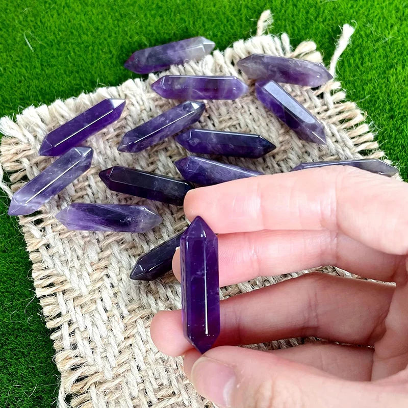 10PCS Natural Amethyst Spiritual Gem Set Hexagonal Spiritual Healing Stone Rose Quartz Crystal Wand Balance Chakra Meditation