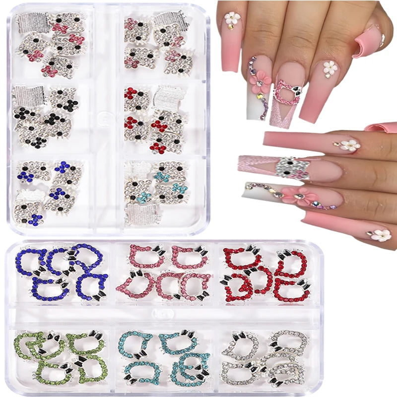 60/30/10PCS Hello Kitty Nail Charms Sanrio 3D Alloy Full Diamond Jewelry Nail Art Rhinestone Crystal Gems Manicure Cartoon Y2K