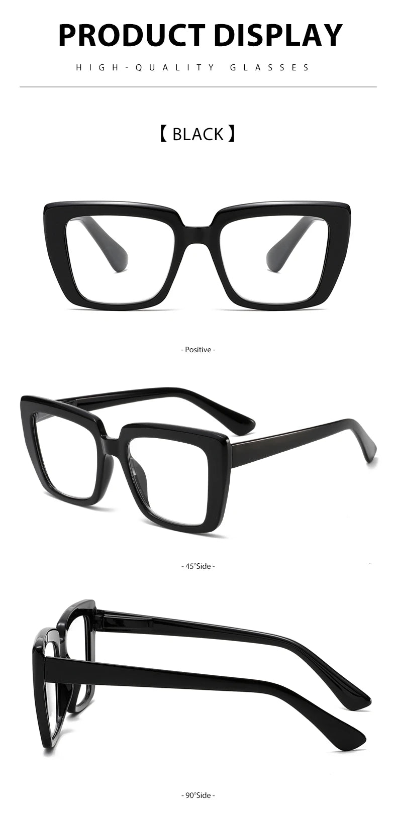 Three pairs of stylish and comfortable large-framed reading glasses, blue light protection, suitable for both men and women