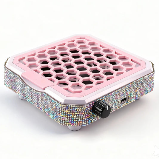 Nail Dust Collector with Rhinestones and Filter Pad, Powerful Vacuum Fan, Stepless Control Knob, Ideal for Acrylic Nail Salon To