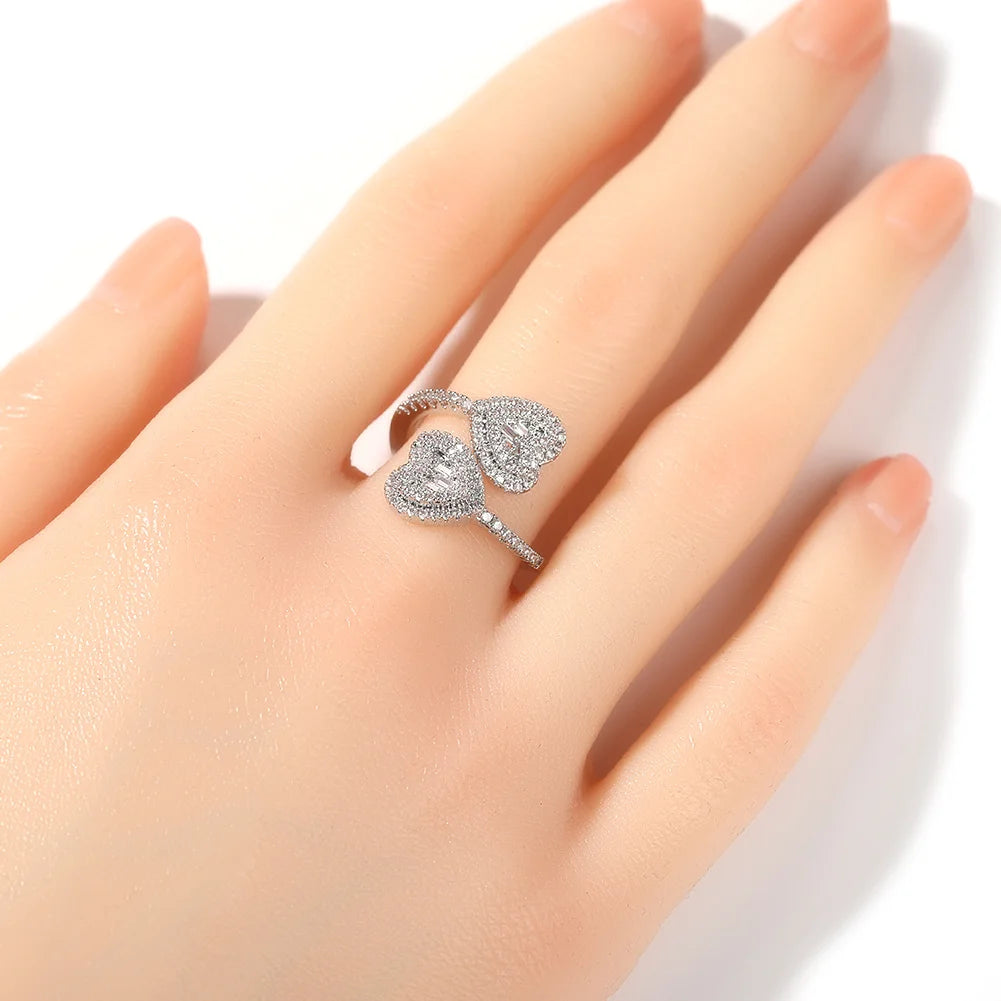 Uwin Heart Thin Circle Ring Baguetter Iced Out Bling Square Cubic Zirconia Charm Luxury Jewelry Engagement Gift For Women