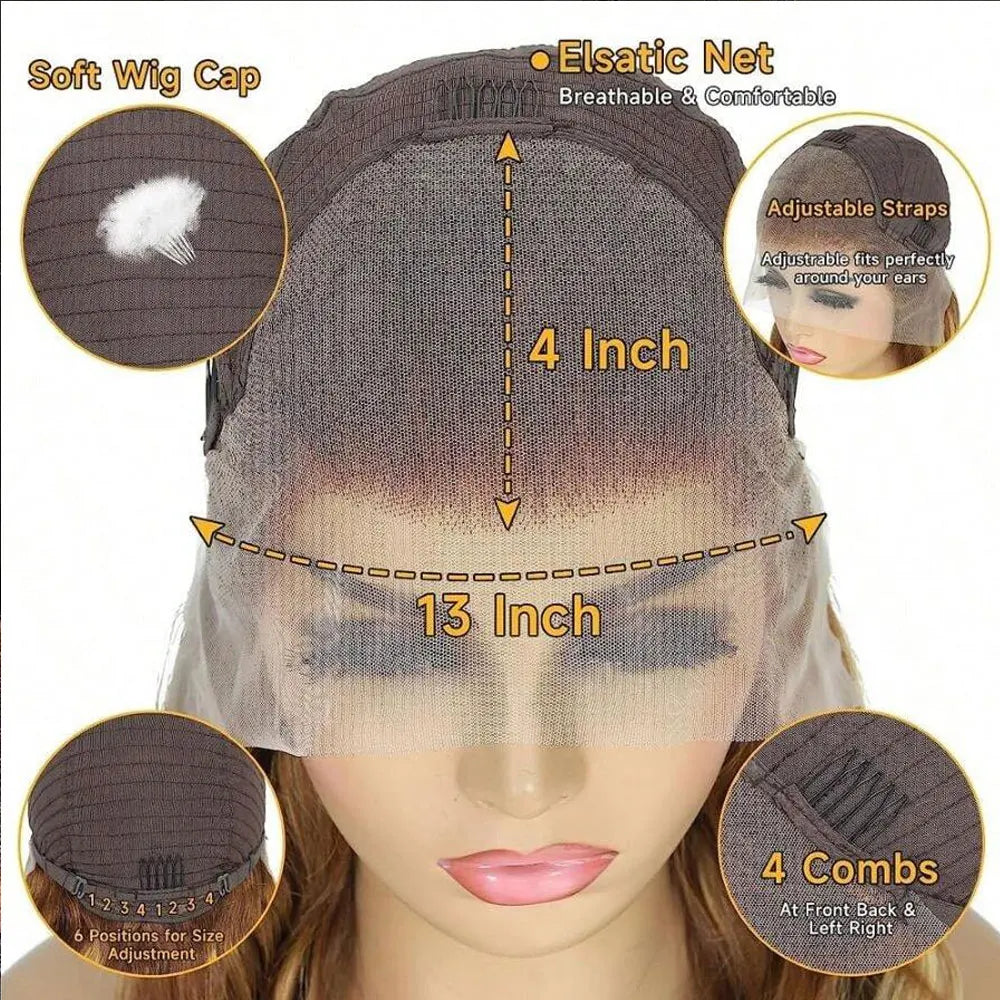 250% Density Highlight Colored 13x4 Lace Frontal Human Hair Wig Brazilian 4/27 Deep Wave Human Hair Wigs For Women Pre Plucked