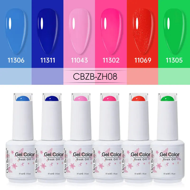 Clou Beaute 6/8pcs 15ml UV Nail Gel Colors Polish Set Summer Pretty Sugar Pink Red Neon Professional Nail Art Manicure Kit Gift