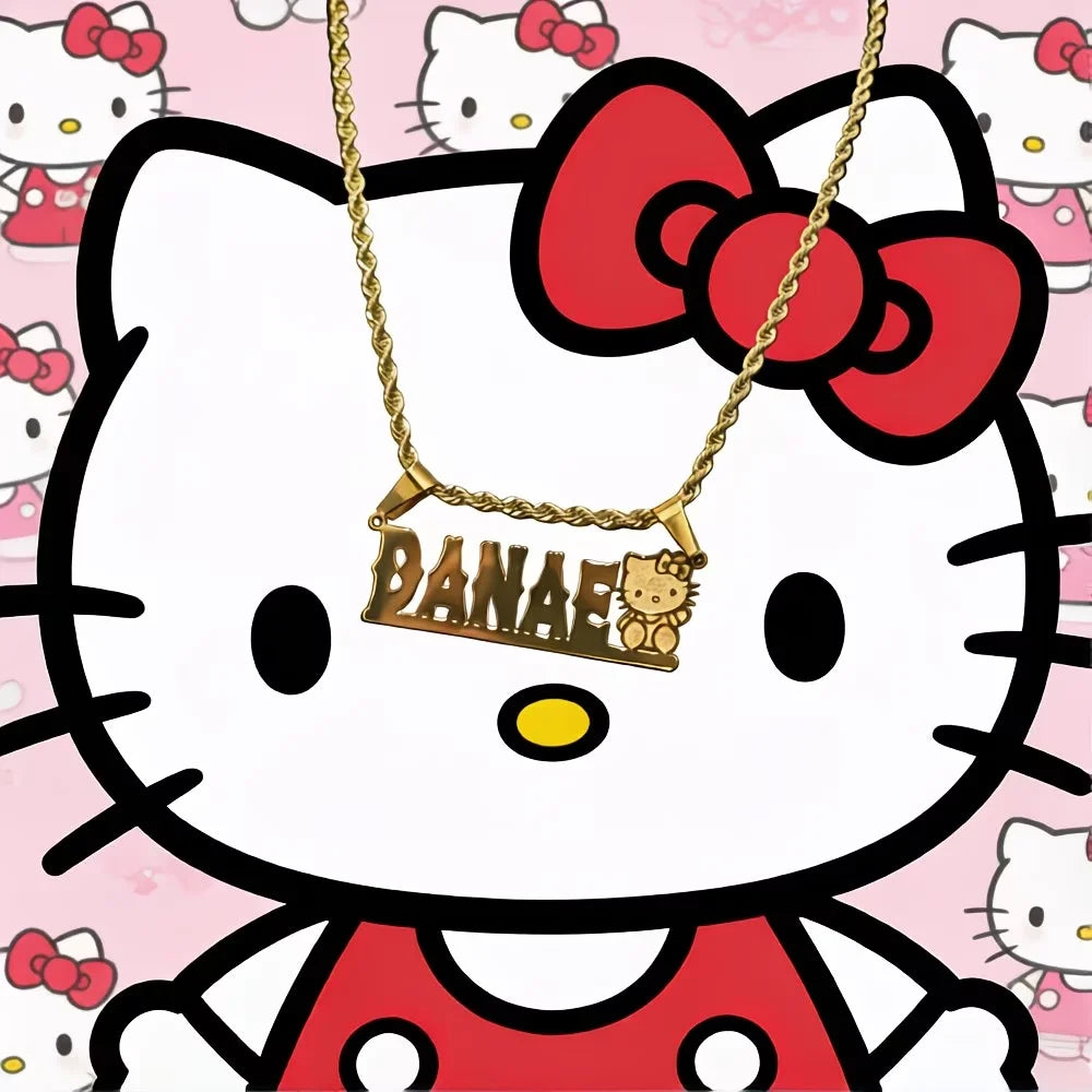 Personalized Hello Kitty Name Necklace Custom Engraved Nameplate Pendant Stainless Steel Sanrio Jewelry For Women Birthday Gift