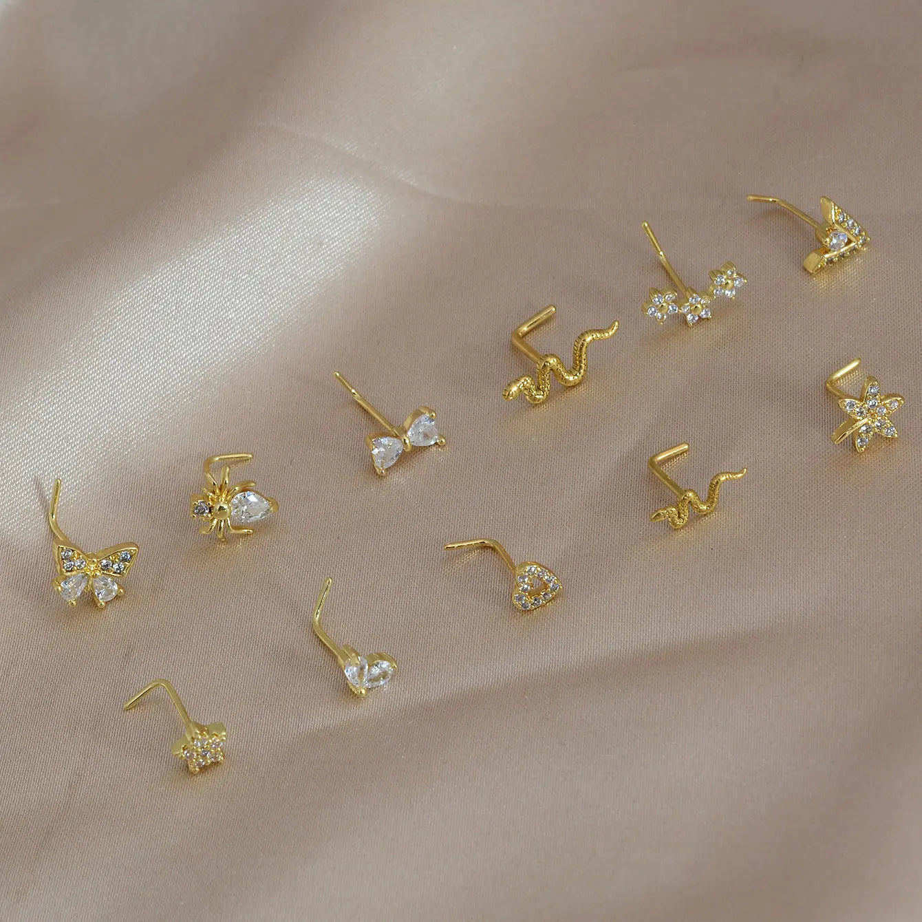 1PC Stainless Steel CZ Nose Ring L Shape Nose Studs Spider Snake Bow Flower Leaf Nostril Nose Piercing Body Jewelry  For Women