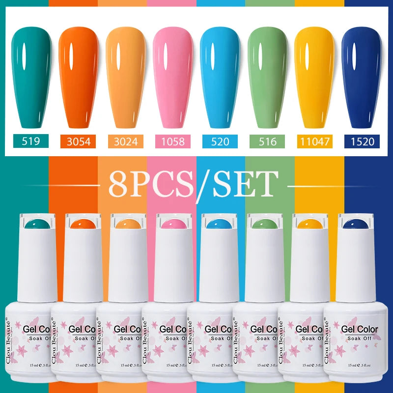 Clou Beaute 6/8pcs 15ml UV Nail Gel Colors Polish Set Summer Pretty Sugar Pink Red Neon Professional Nail Art Manicure Kit Gift