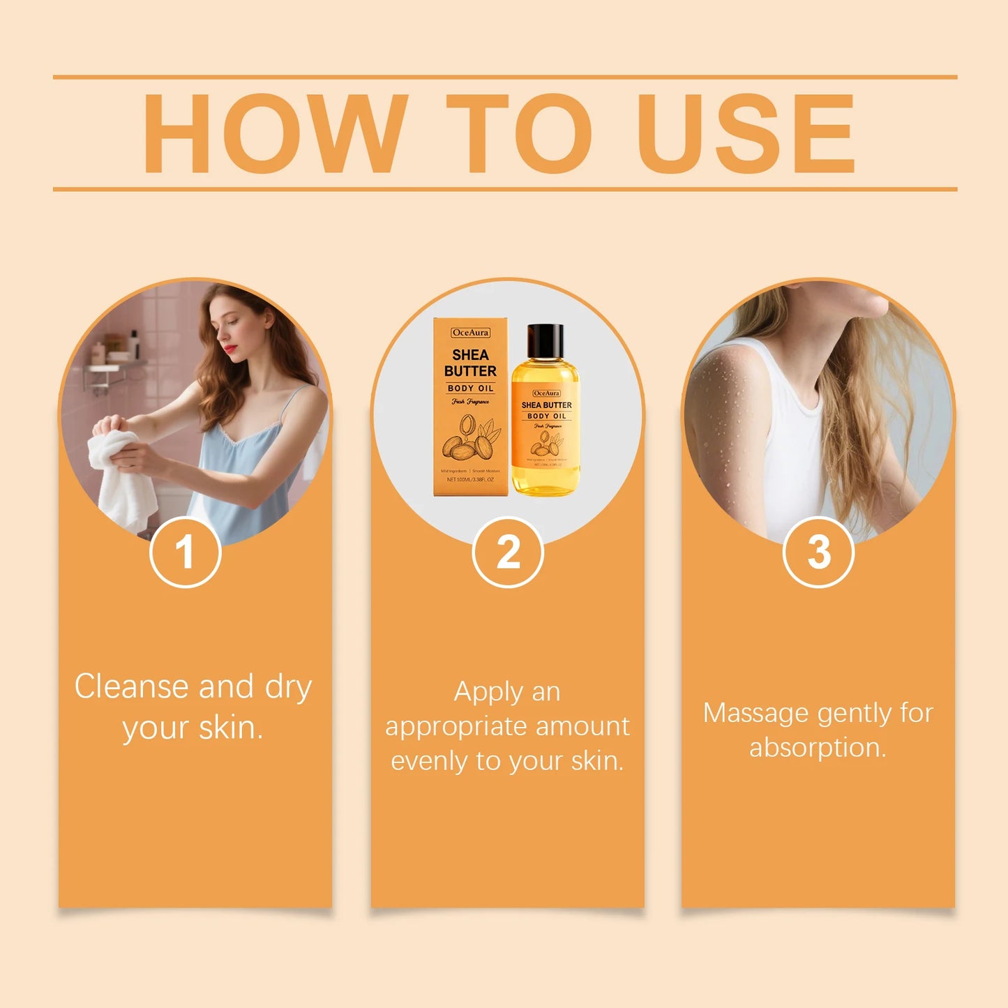 OceAura100ml Shea Butter Body Oil Moisturizing Whole Body Massage Essential Oil for Dry Skin Moisturizer Hydrating