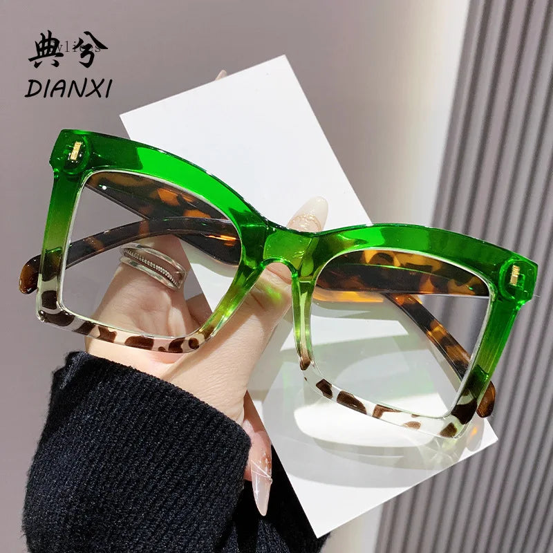 Y2k Oversized Frame Reading Glasses Women Leopard Print Blocking Blue Light Presbyopic Spectacles Eyeglasses Clear Lens óculos