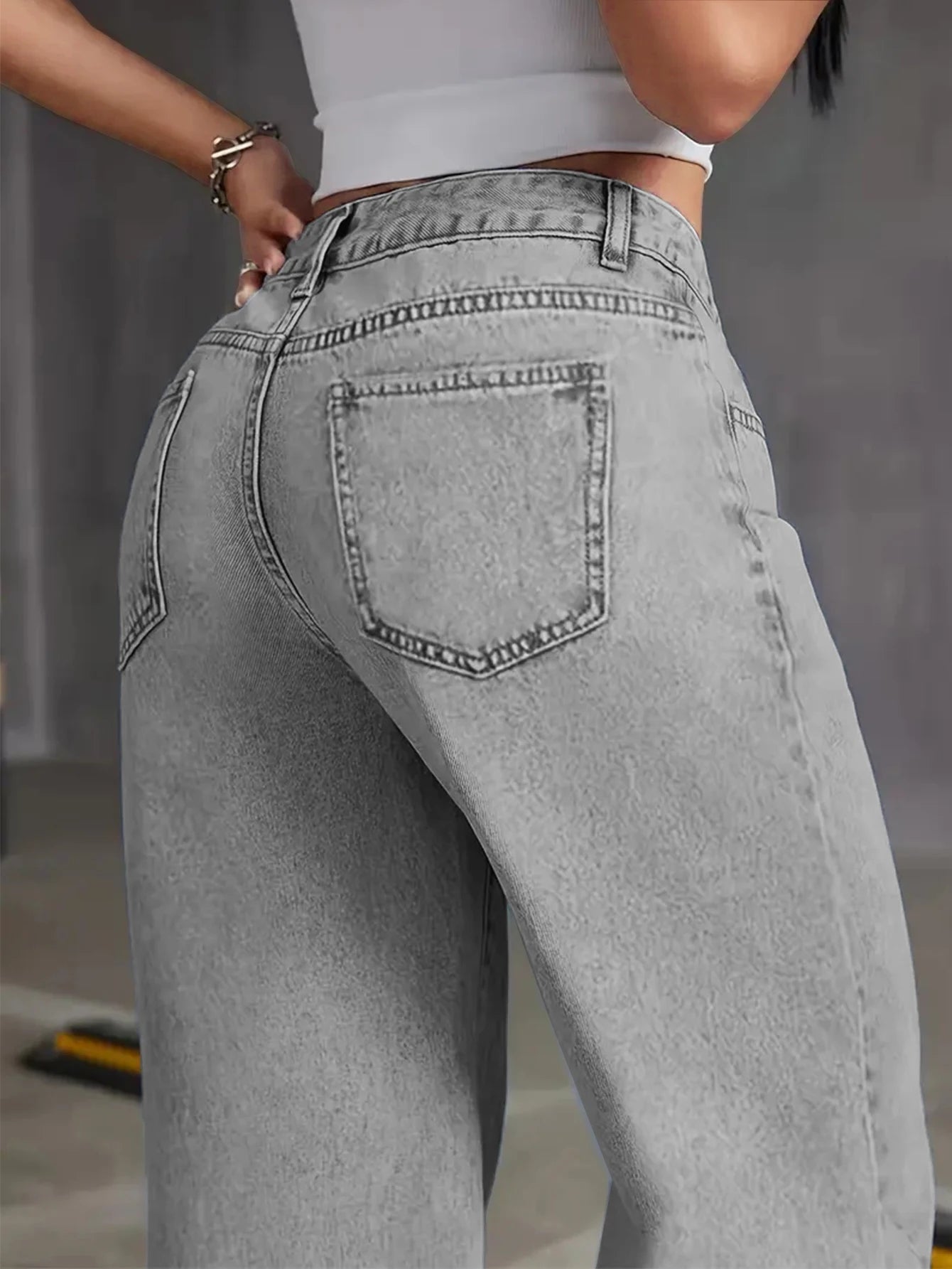 Autumn new high-waisted wide-leg women's jeans - light grey washed jeans, loose and fashionable, suitable for casual wear