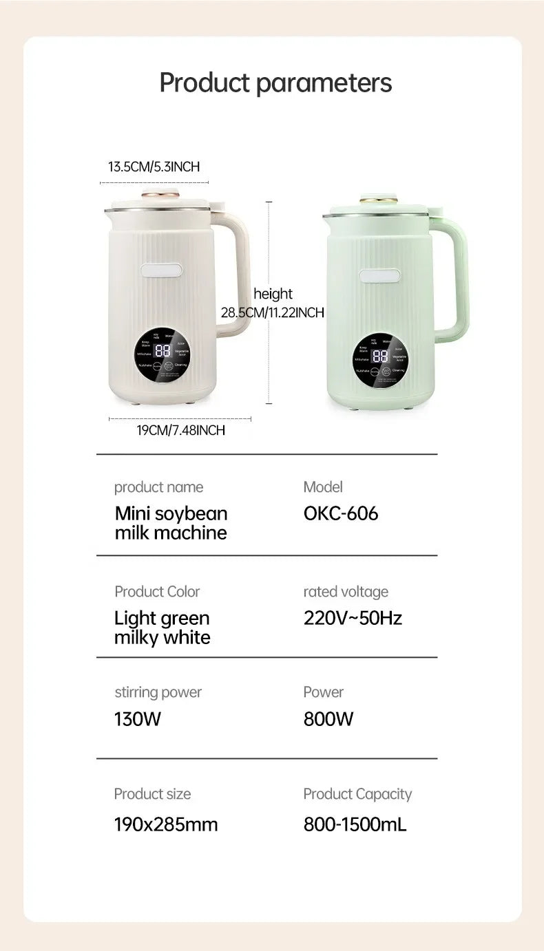 1200ML Electric Soybean Milk Machine Automatic Intelligent Food Blender Filter-free Soy Milk Maker Rice Paste Maker Kettle EU/US