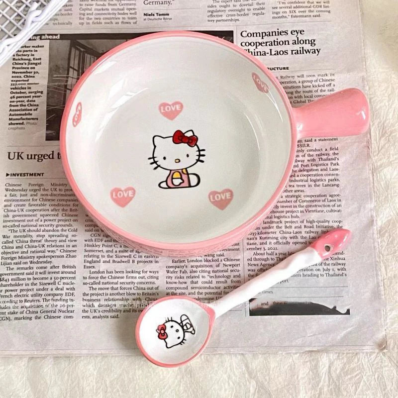 Kawaii Sanrio Hello Kitty Cute Tableware Dormitory Home Salad Baking Person Food Underglaze Color High Value Ceramic Noodle Bowl