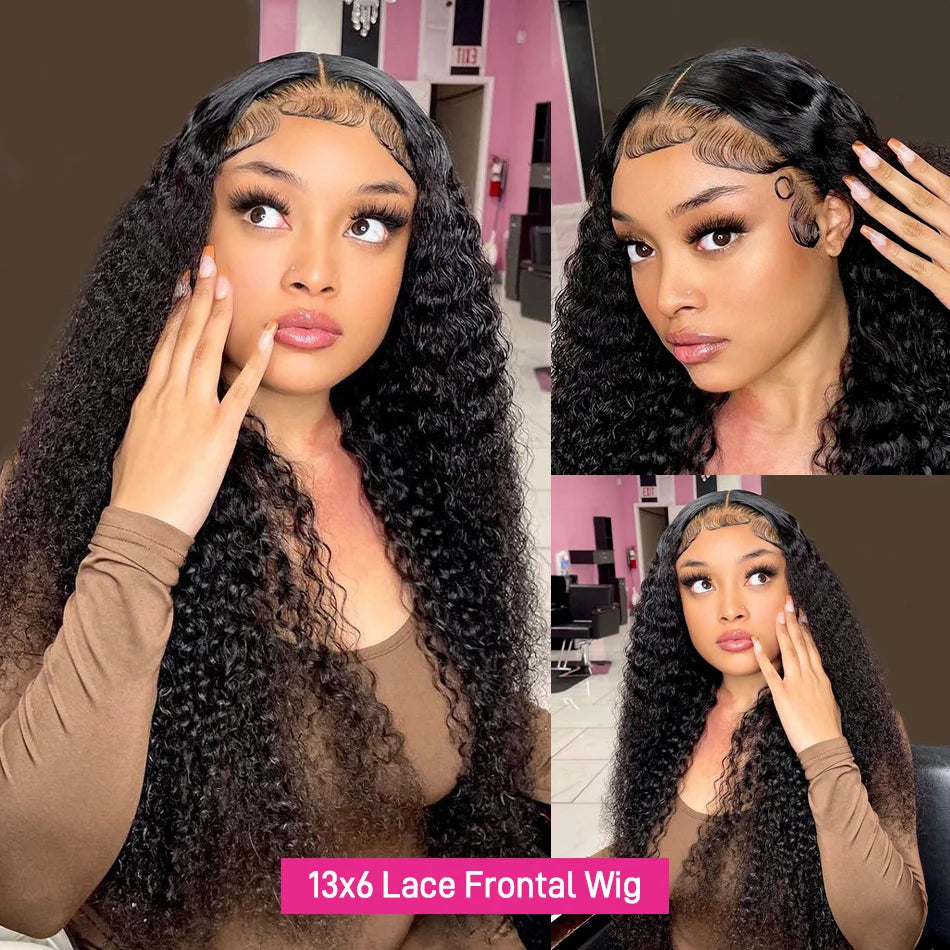 Kinky Culry 13x6 HD Lace Frontal Wig Deep Curly Lace Front Human Hair Wigs Water Wave 13x4 HD Lace Frontal Wig 100% Human Hair