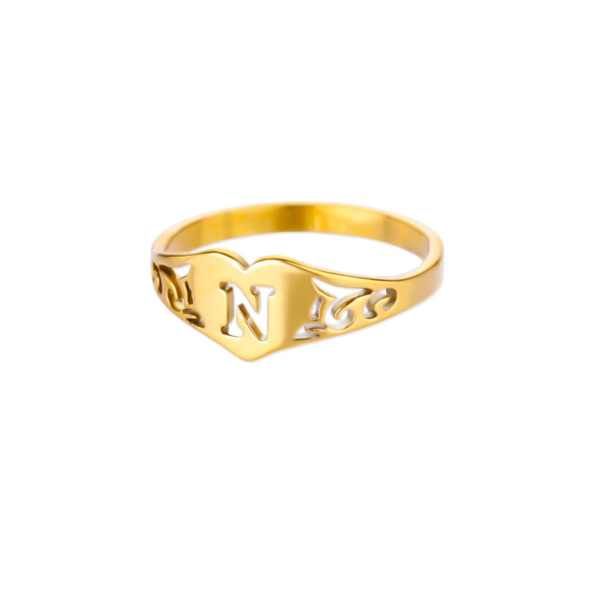 Initial A-Z Letter Rings For Women Gold Color Stainless Steel Heart Alphabet Name Finger Ring Punk Birthday Jewelry Gift Femme