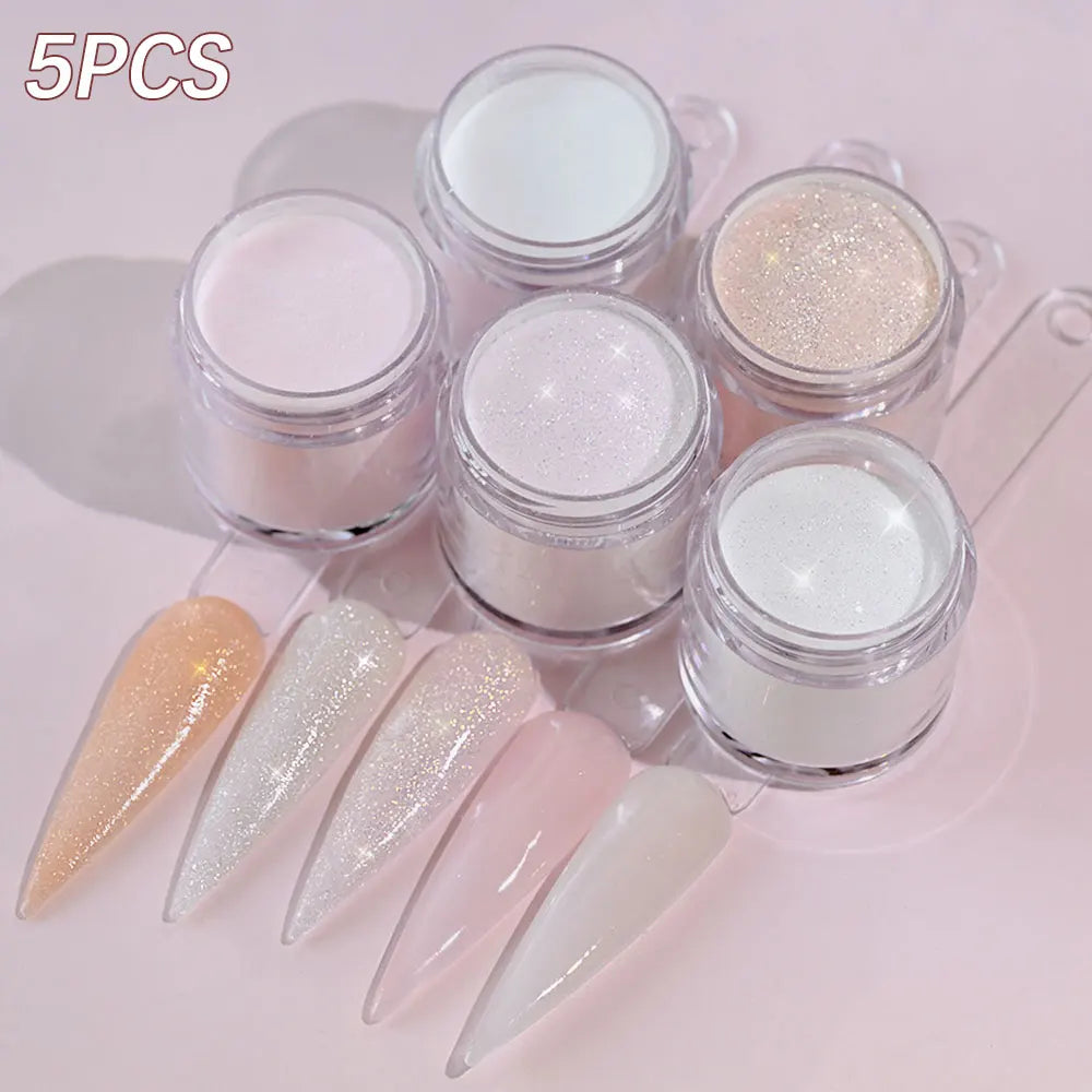 6Jars Glitter Nude Acrylic Nail Powder Set Pink Blue Glitter Acrylic Powder for Nail Extension French Manicure Nail Carving Tool