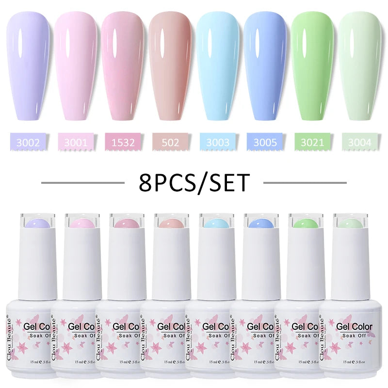 Clou Beaute 6/8pcs 15ml UV Nail Gel Colors Polish Set Summer Pretty Sugar Pink Red Neon Professional Nail Art Manicure Kit Gift